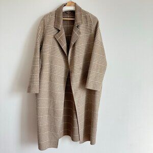 Checked Oversized Wool Coat With Drop Shoulders and Cocoon Silhouette